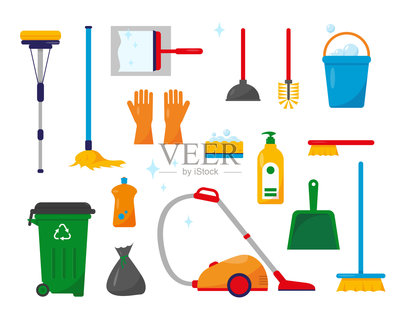清潔工具、設(shè)備及附件插畫(huà)素材